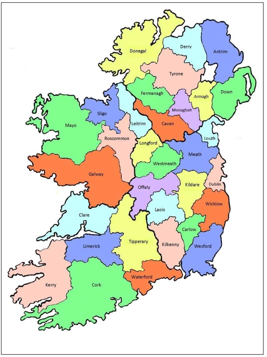 peta ireland 32 daerah-daerah