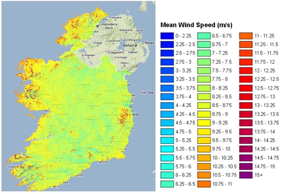 kecepatan angin peta ireland