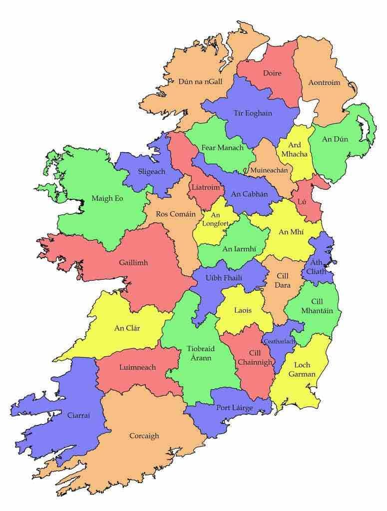 peta ireland dengan nama-nama daerah