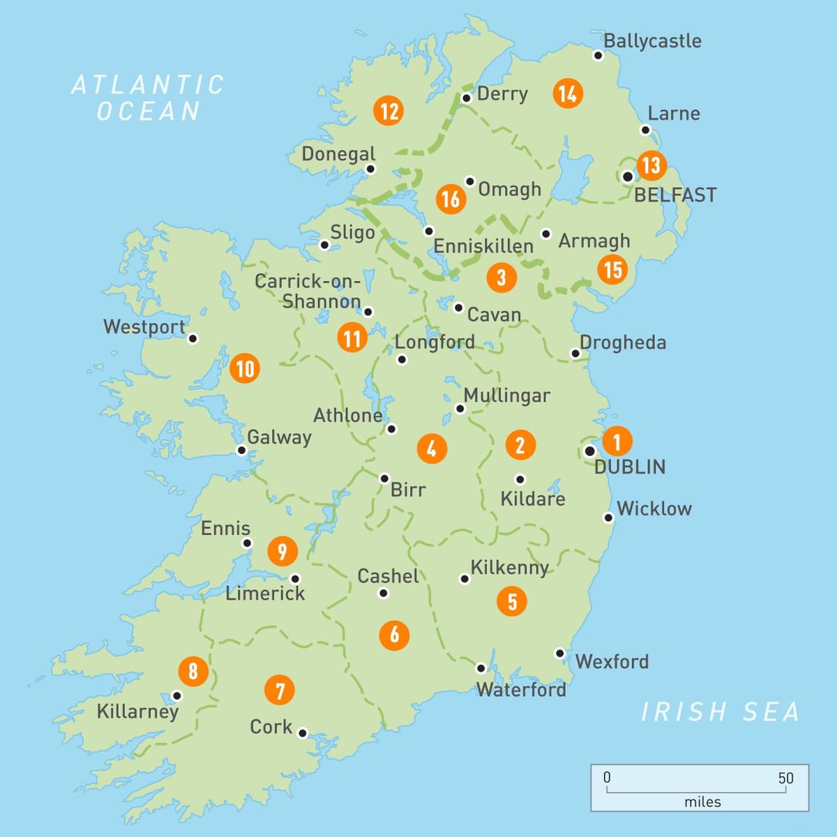 tempat untuk melihat di ireland peta