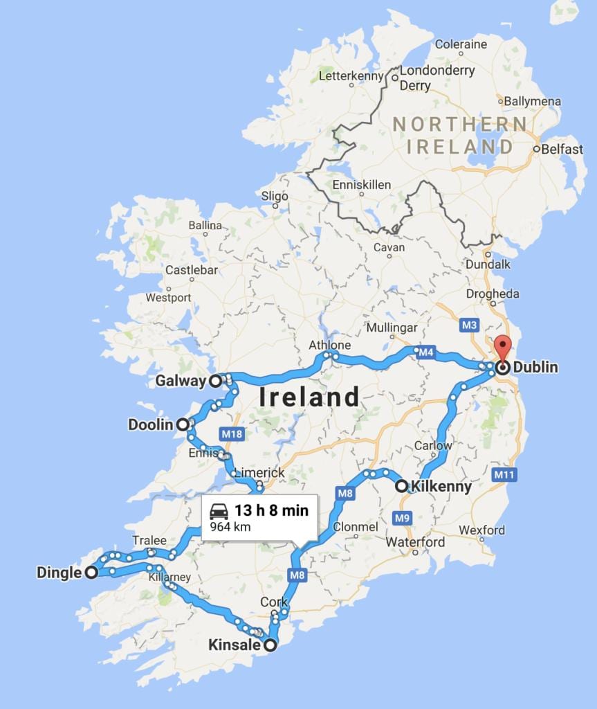 peta ireland perjalanan perancang