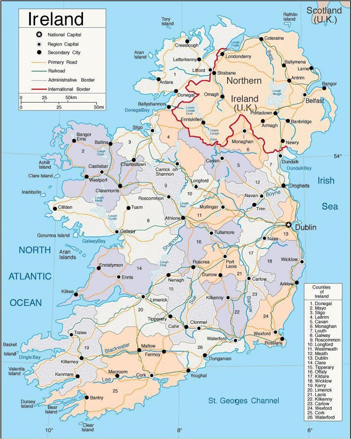 daerah peta ireland dengan kota