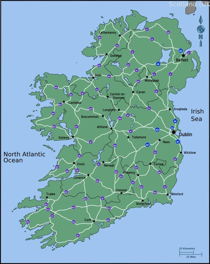 peta memandu peta ireland jarak