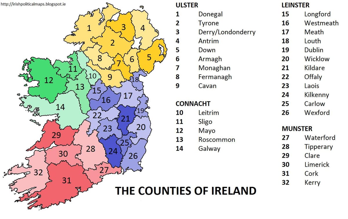 peta ireland menunjukkan wilayah