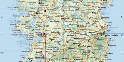 Peta jalan ireland dengan bandar-bandar